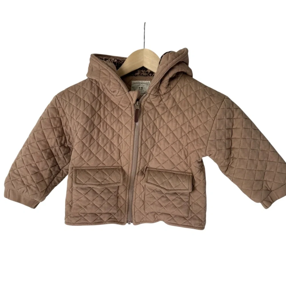 Makemake Organics 100%‎ Organic Cotton Unisex Tan Quilted Hooded Jacket Age 5-6